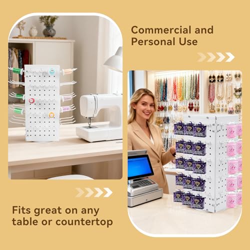Image of Metal 360 Fully Rotating Thread Rack, Detachable Thread Holder Organizer with Inner Storage Compartments for Sewing, Embroidery, Hair-braiding and Jewelry (White)