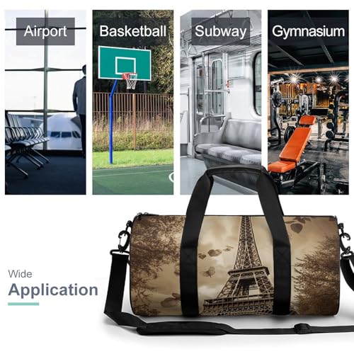 Paris Eiffel Tower Gym Bag Small Travel Duffle Bag with Compartment Carry On Weekender Bag for Women Men3