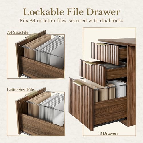 Image of 63 Inches L Shaped Standing Desk, Executive Electric Adjustable Desk with Storage Drawers and File Cabinet, AC /USB, 1.18 inch Thiken Desktop and Privacy Panel for Home Office, Black Walnut