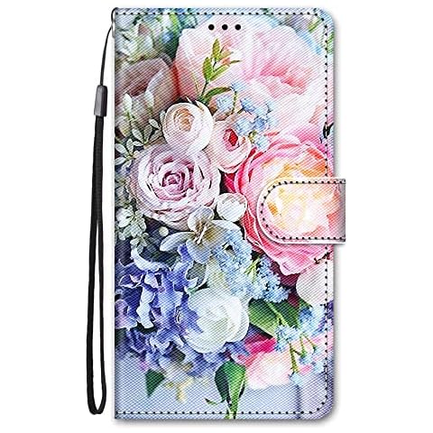 Tznzxm Case for Consumer Cellular IRIS Connect Wallet Case, Flowers Painting Design PU Leather Flip Cover with Kickstand Card Holder Slots Protective Magnetic Case for Consumer Cellular IRIS Connect Cover