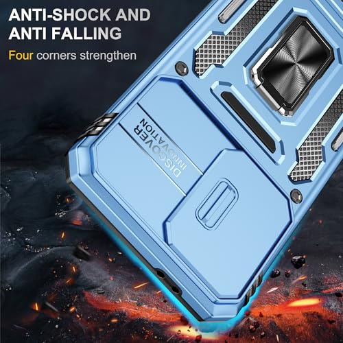 Image of Slide Camera Cover with Ring Holder Mobile Phone Case Cover for Samsung Galaxy A26 5G (Blue)