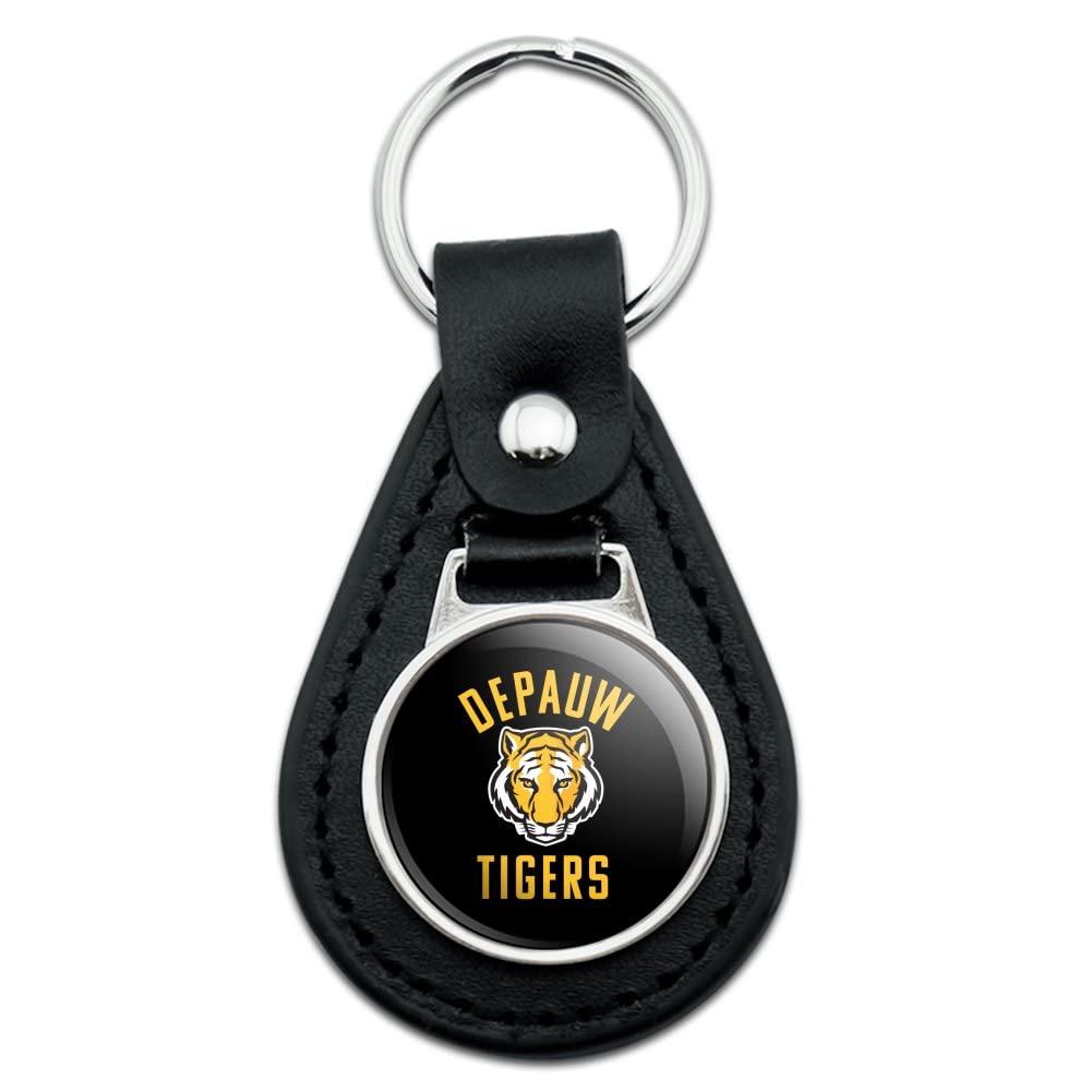 GRAPHICS & MORE DePauw University Tigers Logo Black Leather Keychain