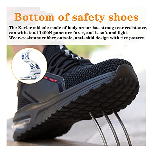 Lightweight Steel Toe Shoes Safety Shoes Men Women Work Boots Air Hiking Trainers Racing Cycling Industrial Construction Resistant Breathable (Black, Eu 45, Numeric_10) #TOP2