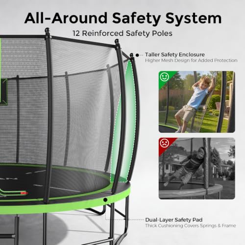 BCAN TR2 8FT Heavy-Duty Outdoor Trampoline, 1200 LBS Static Load, Reinforced Springs, Safety Enclosure Net, Built-in Basketball Hoop, Outdoor Backyard, Ladder, Protective Pad FED Fitness - image 6