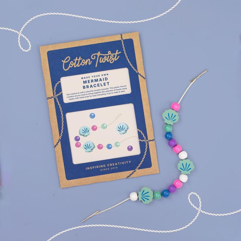 COTTON TWIST Kids Mermaid Bracelet Making Craft Kit - Unisex Children Creative Beading Jewellery Designing DIY Play Set - Single Unit