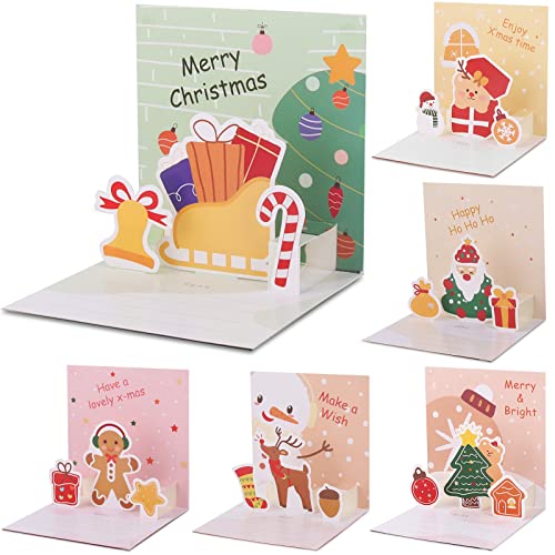 Jrisbo 6 Peças 3D Cartões de Natal com Envelopes, Cartões Postais de Natal 3D Pop-Up Cartões de Natal com Design Colorido para Felicitar Natal Xmas para Crianças, Amigos, Família (Tema B)