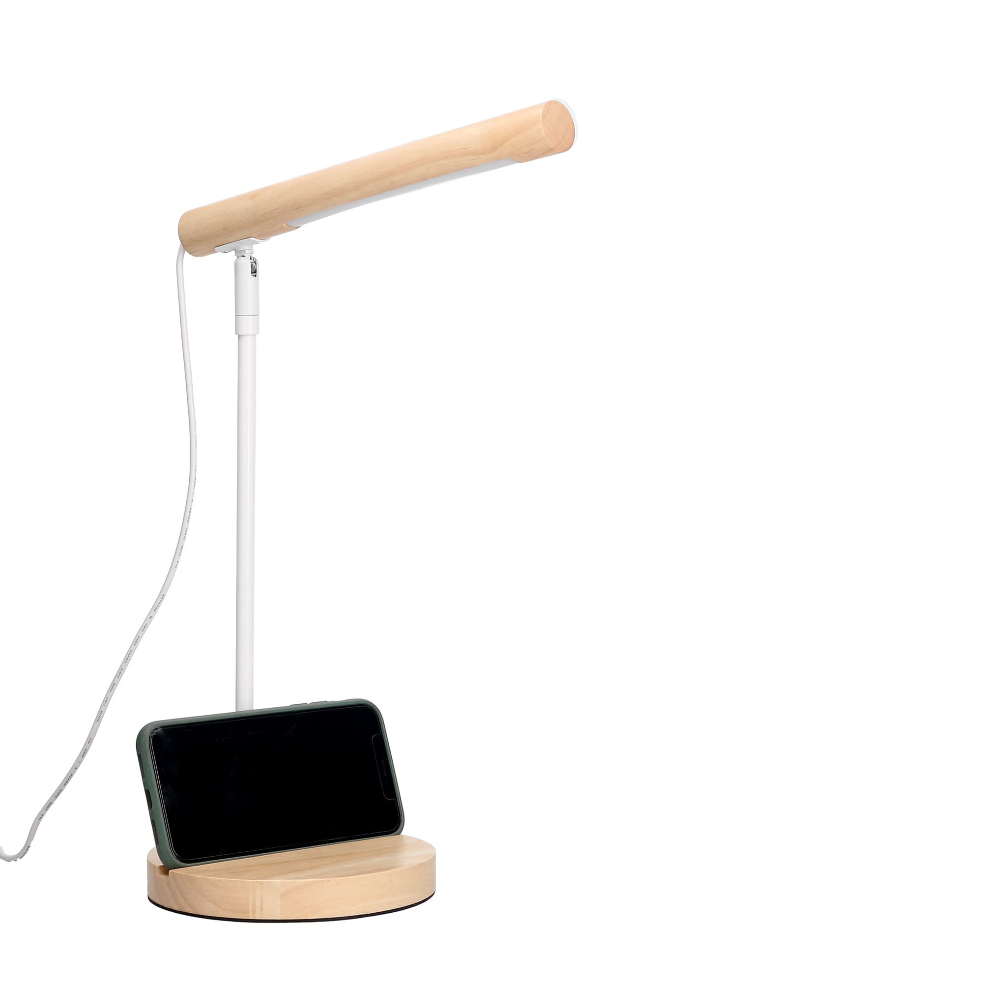 Forlight Arlo - Lampa biurkowa LED z naturalnego drewna. Lampa stołowa z białej stali i drewna z neutralnym światłem LED 4000 K