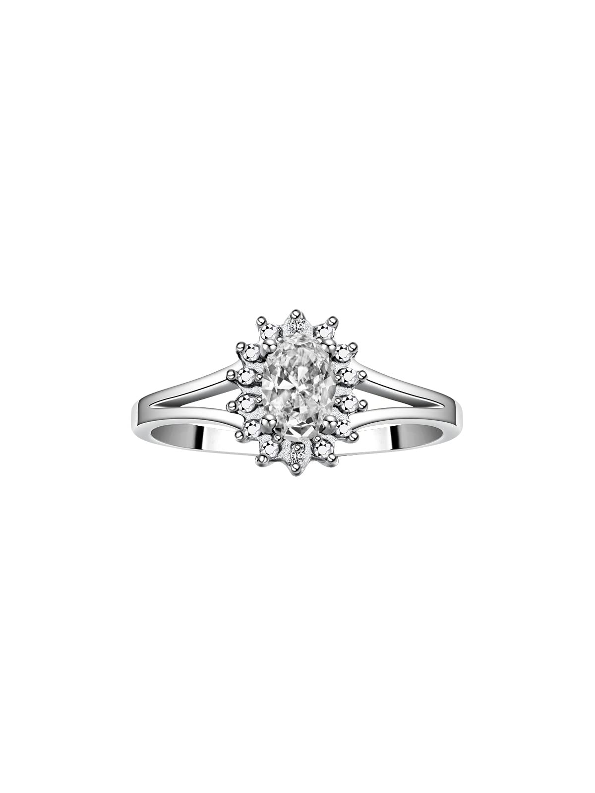 Rylos Halo Ring: Diamond Birthstone with 6X4MM Oval Gemstone - Women's Jewelry in Sterling Silver - Stunning Diamond Ring Sizes 5-10