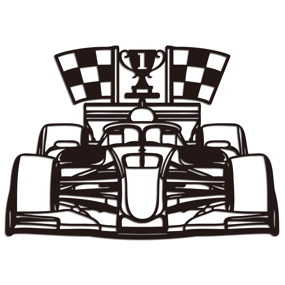 WADORN Decoración de pared de coche de carreras de metal F1, arte de pared de metal para colgar en la pared, letreros modernos de carreras F1, estatuas de decoración para el hogar, garaje, dormitorio