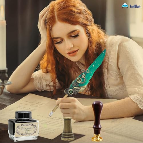 FunBlast Quill Pen and Ink Set - 10 Pcs, Sea Green - Image 5