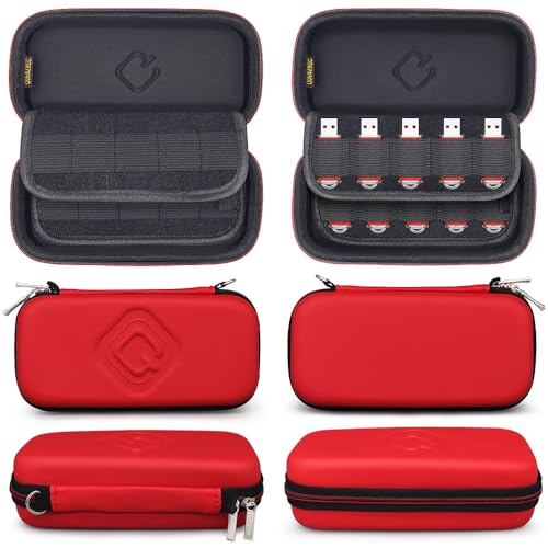 QUENZROC USB Drive Case Organiser Fits 20 Flash Thumb Drives USB Sticks Holder Hard Storage Case Portable Box Travel Carrying Pouch Red - Image 4