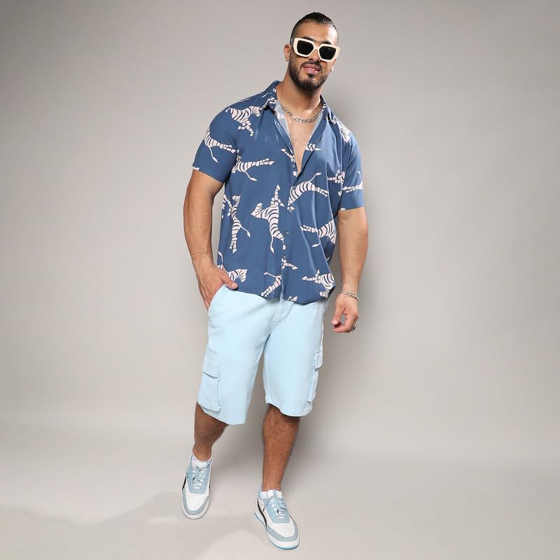 Image of Instafab Plus Men's Shirt for Casual Wear | Spread Collar | Short Sleeve | Button Closure | Plus-Size Fit | Cotton Shirt Crafted with Comfort Fit for Everyday Wear