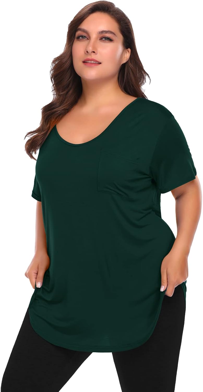 BELAROI Women Plus Size V-Neck Tunic Tops Loose T Shirt with Pocket - Image 4