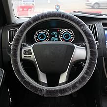 Kivin Grey Plush Auto Car Steering Wheel Cover Universal 15 inch 38cm Car AccessoriesPlush,Grey