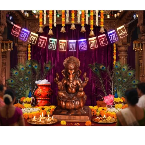Image of ZALAR Magic Text Light Ganpati Bappa Morya Multi LED String Light with 12LED for Indoor Festive Decoration