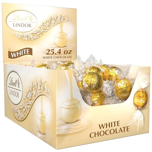 Lindt LINDOR White Chocolate Candy Truffles, White Chocolate Candy with Smooth, Melting Truffle Center, 25.4 oz., 60 Count Box