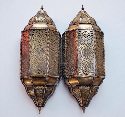 Set of 2 Handmade Moroccan Brass Wall Sconce - Traditional Bronze Wall Lamps (Bronze)