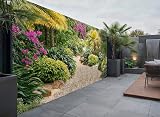 Lush Herbaceous Border Garden Mural, Tapestry & Curtain – Waterproof Outdoor Wall Hanging, Tropical Gravel Path Wall Art & Fence Decor W400cm x H180cm, W157.48 inches x H70.87 Inches