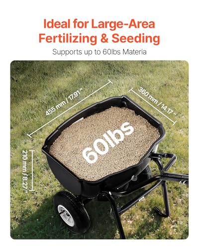 Image of VEVOR Walk Behind Spreader, 60LBS Capacity, Push Spreader with 0-9.8 ft Spreading Width, 8 in All Terrain Pneumatic Tires, Garden & Lawn Broadcast Spreaders, for Seed, Fertilizer