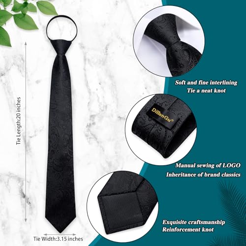 Image of DiBanGu Mens Zipper Tie Silk Pre-Tied Necktie with Gift Box