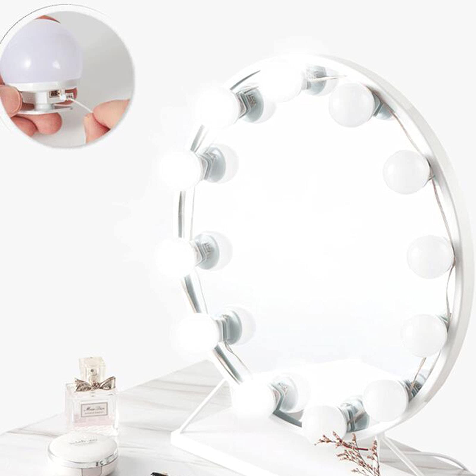 Lampes de Miroir Den Pour Coiffeuse, Miroir de Maquillage, Éclairage de Maquillage Led 10 Ampoules, Miroir Non Inclus.