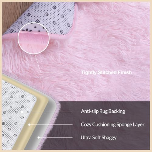 Pink Rugs for Living Room, 6x9 Feet Large Fluffy Area Rugs for Bedroom, Soft Carpet Shag Kids Room Rug, Non-Slip Fuzzy Rugs Indoor (6ft x 9ft, Pink)