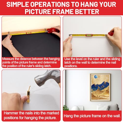 Image of Picture Hanging Tool with Level,Hang o Matic Picture Hanger Measuring Tape,Picture Leveling and Hanging Tool with 30lb and 50lb Picture Hangers