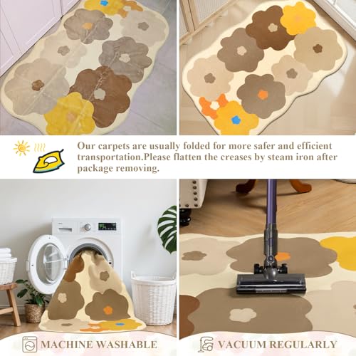 Tapete decorativo beige 3x5 con forma floral irregular miniatura 4