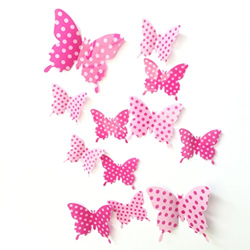Image of Futaba 3D Butterfly Adhesive Wall Decoration Stickers - 12Pcs - Dotted Pink