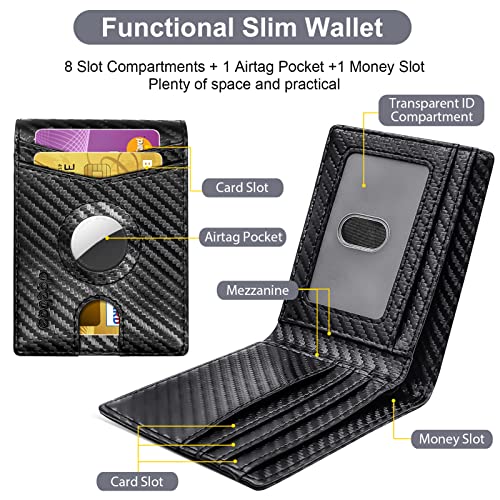 Image of doeboe Airtag Wallet Men, Wallet for Men with Airtag Holder, Genuine Leather Credit Card Wallet, Bifold Slim Wallet for Air Tag GPS Tracker, RFID Minimalist Front Pocket Wallet [No Airtags]