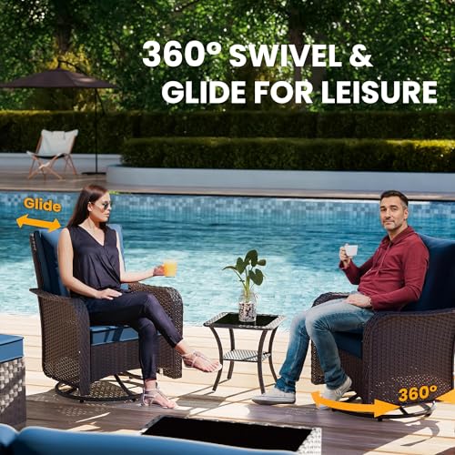 Image of 10 Pieces Outdoor Patio Furniture Set,Outdoor Sectional Furniture All Weather PE Rattan Wicker Patio Conversation Set with Coffee Table,Swivel Rocking Chairs Set,Navy Blue
