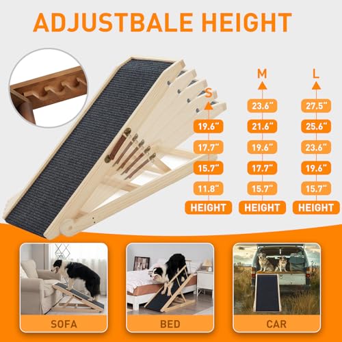 Dog Ramp for Bed, Pet Steps Stairs for Small and Large Dog Portable for Bed, Couch, Car, Height Adjustable, Anti-Slip Traction Mat, Support up to 210 lbs (Black, LENTH-55.1IN) - Image 4