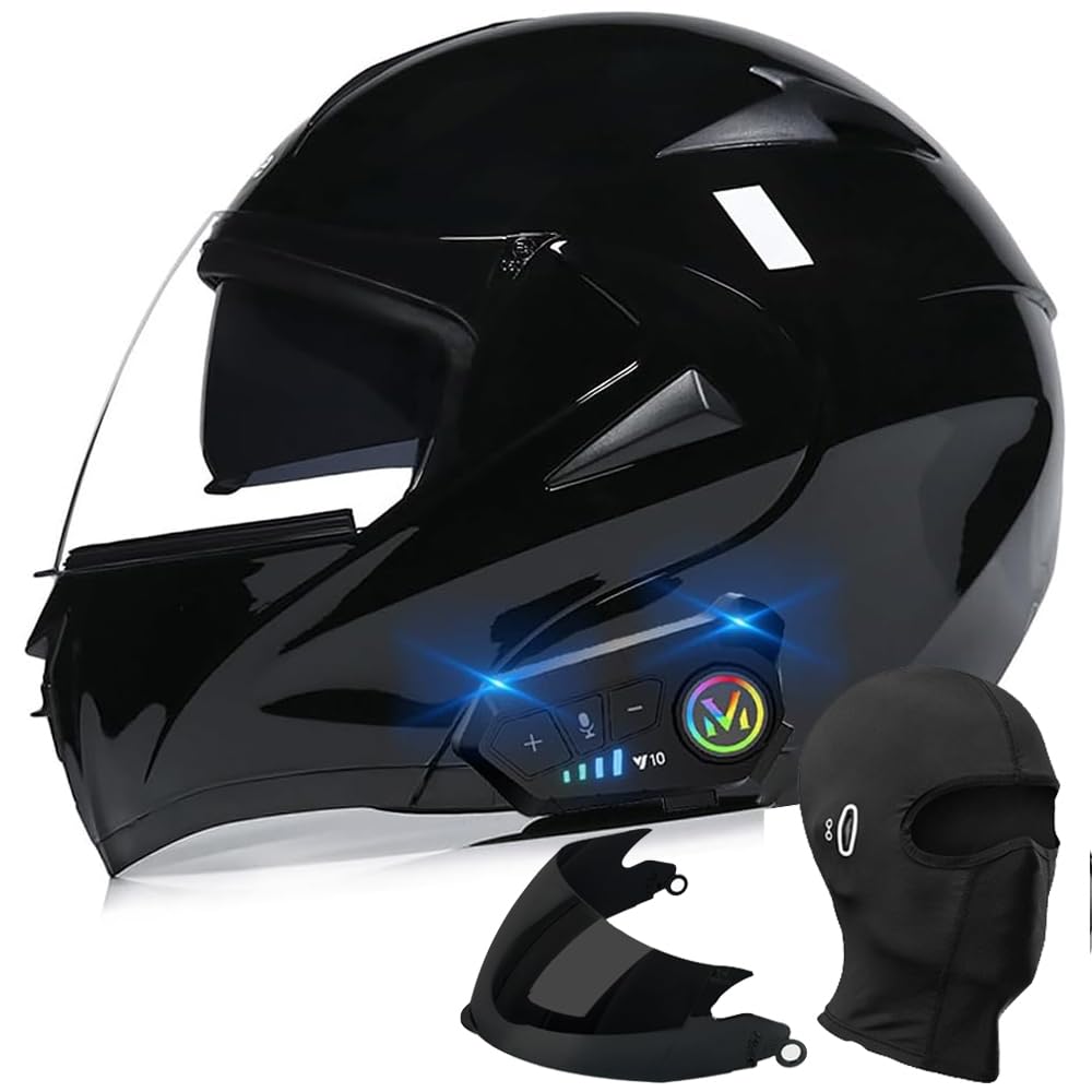 Bluetooth Modular Motorcycle Helmet, DOT Approved Flip Up Full Face Integrated Helmet, Double Visor Helmet Built-in Dual Speaker with Microphone, for Adults Men and Women XS~XL : Automotive