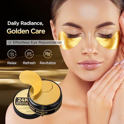 24k Gold Eye Patches - Firming, Glowing & Hydrating Hydrogel Mask for Puffy Eyes, Dark Circles, Wrinkles, Fine Lines, Eye Bags Treatment, Korean Skincare Gifts for Women and Men, 60Pcs - Image 3