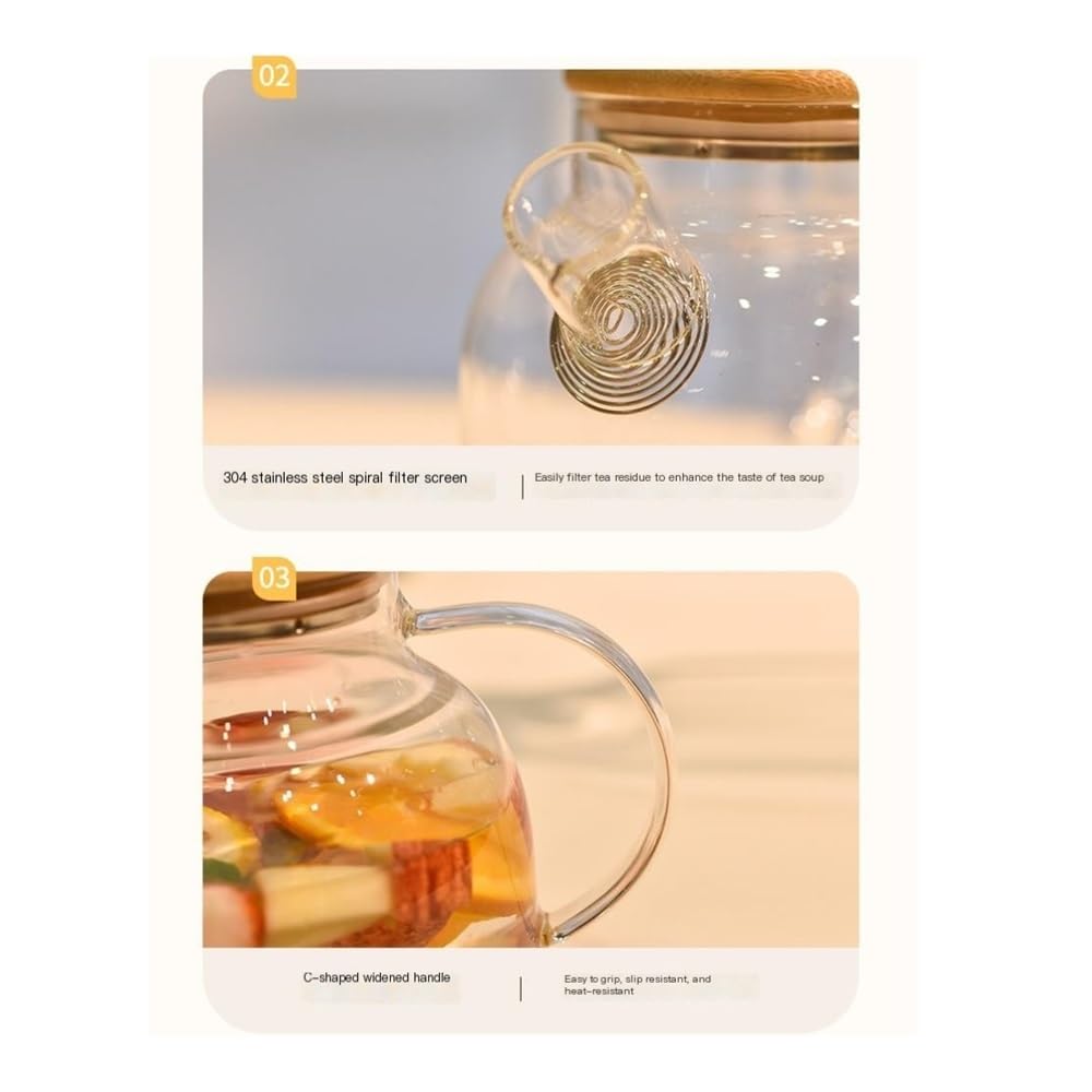 Teekanne, Teekanne aus Glas mit Henkel – hitzebeständiger Kessel for heißen Tee und kaltes Aufgussgetränk(Transparent,S)