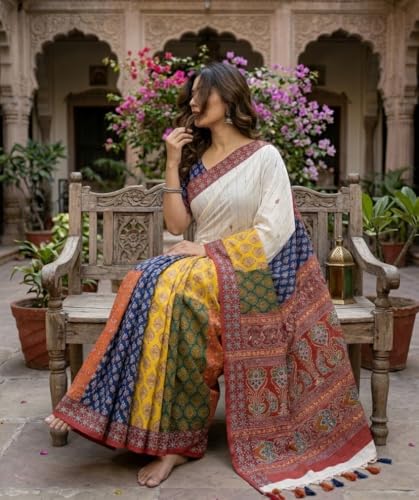 Sari Kutchi KULIA imprimé bloc tissu fluide pour morphologie ajustée