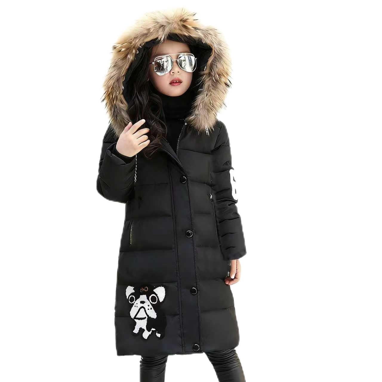 Enfant Fille Manteau d'Hiver Chaud mi Long Doudoune Epais Veste à Capuche Fourrure Matelassé Parka Coupe Vent