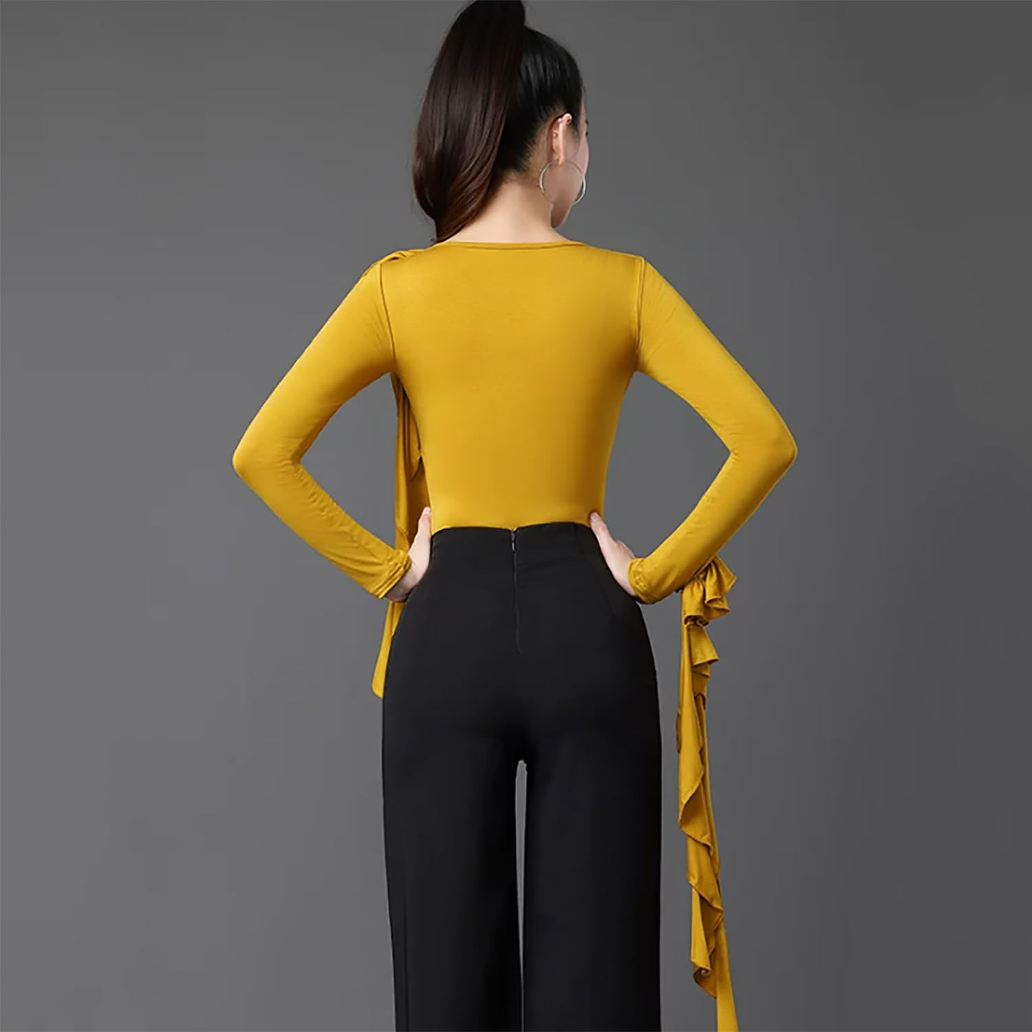 Body De Manga Larga para Baile De Salón Adulto Top De Cuello Redondo para Vals Y Tango Ropa De Baile Estándar Internacional para Mujer Suave Y Liso