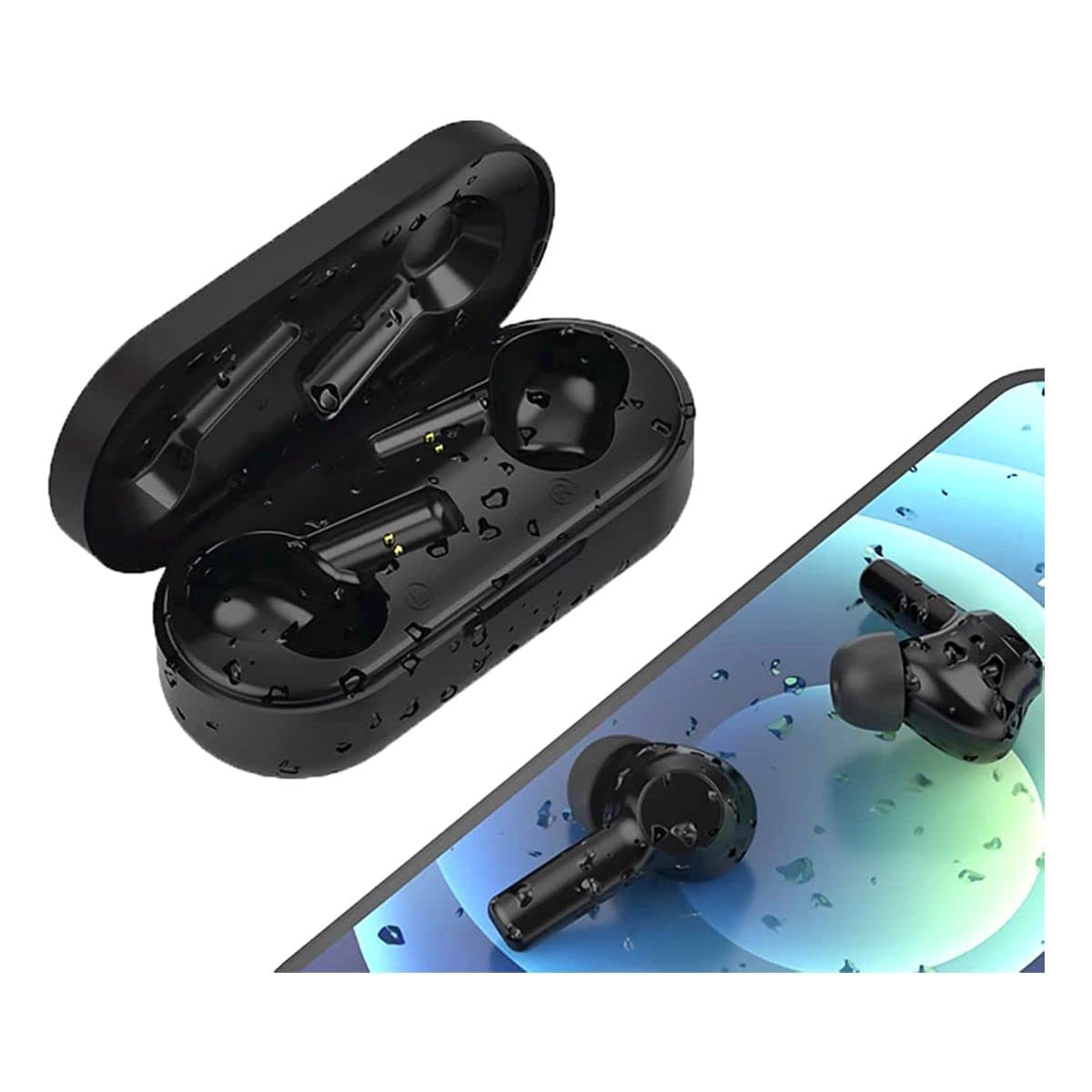 Wireless Earphones Bluetooth 5 Earbuds In Ear Stereo Sound Headphones Touch Control Headset with Mic for Hands-Free Call Waterproof Premium Secure Fit for Sport Workouts and Running, Black