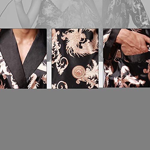 Image of ZUEVI Men's Kimono Robe Silk Satin Long Sleeve Spa Bathrobe Lightweight Soft Silky Pajamas Robes