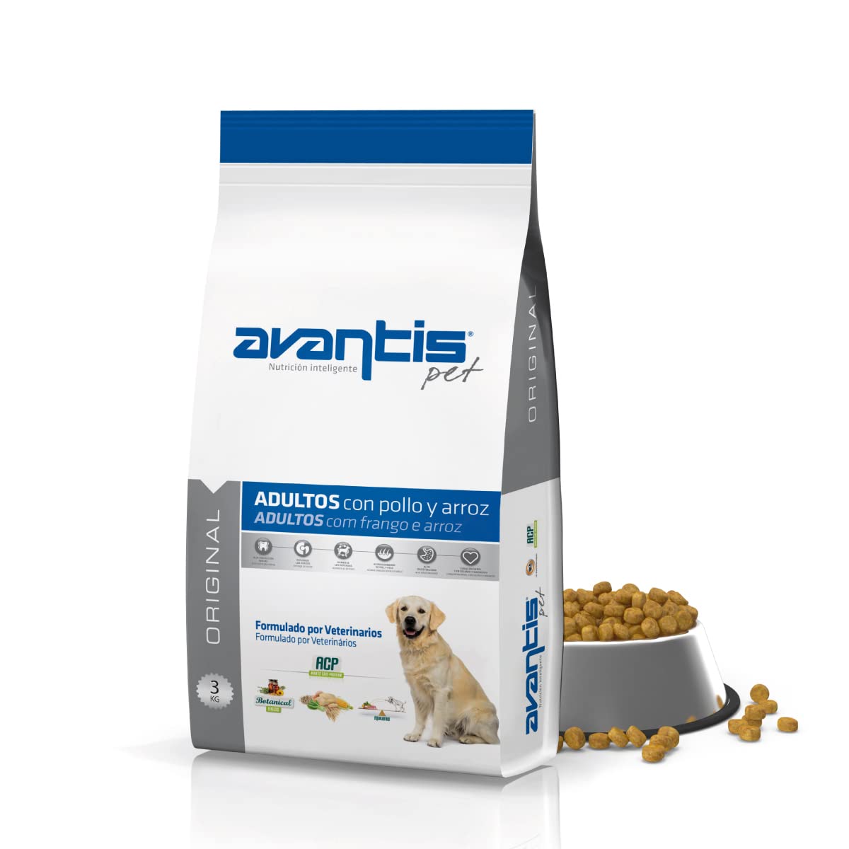 Avantis Pet Original - Cibo per cani adulti di razza media e grande - 3 kg - Cibo 100% completo ed equilibrato - Altamente nutrizionale con pollo e riso