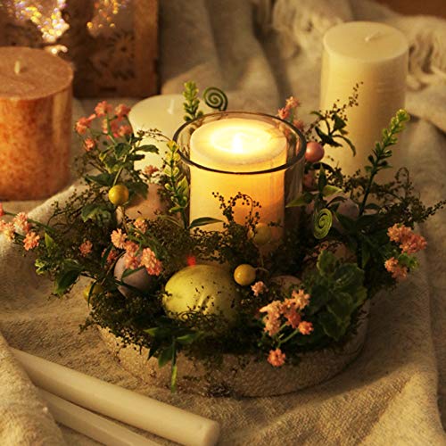 Nmfin Creative Easter Egg Glass Candle Holder,Candlelight Dinner Props Wax Candle Bracket,Candle Holder With Pastel Eggs And Mixed Flowers,Pastoral Tea Light #TOP3