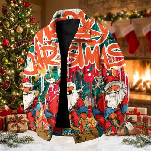Fall Jacket for Men Christmas Print Streetwear Retro Oversized Shirt Jacket - image 3