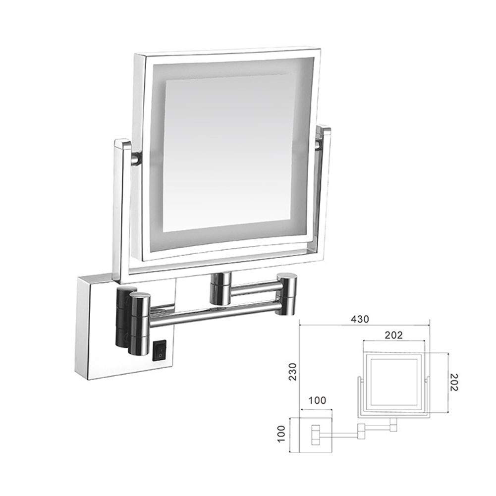 Specchio for il trucco con luci a LED e ingrandimento Ricarica USB Specchio cosmetico illuminato Ingrandimento 3X a due lati Braccio estensibile Finitura cromata Trucco e rasatura ( Color : #5 )
