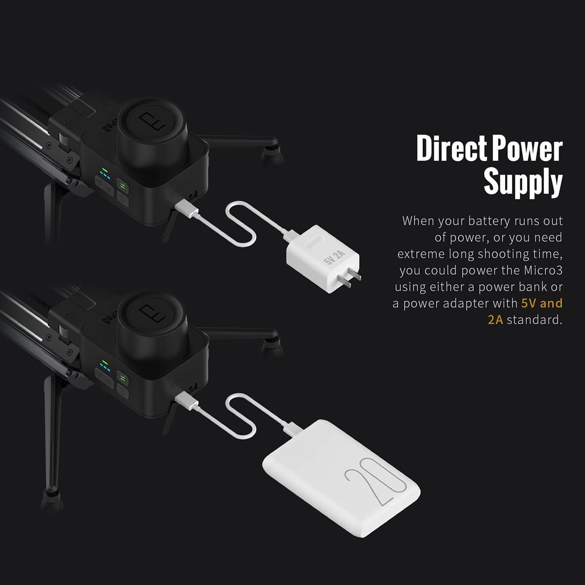 Zeapon Micro 3 E700 Curseur motorisé à Double Distance avec Batterie et Mini rotule, Rail stabilisateur vidéo Dolly Track pour caméscope DSLR