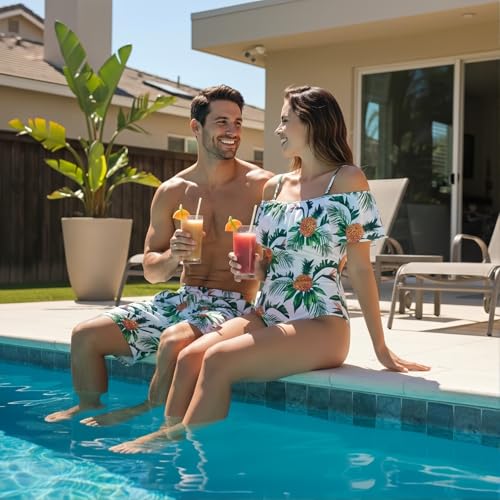 Image of IFFEI Mommy and Me Family Matching Swimsuits One Piece Bathing Suits | Perfect for Family Vacations, Stylish off shoulder Design, Flattering High Waist Fit, Matching Family Look, Beach Ready Style