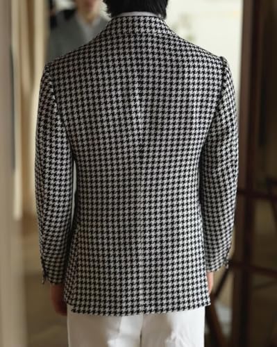 Mens Houndstooth Tweed Blazer Single Breasted Jacket Regular Slim Fit Classic Men's Sport Coats & Blazers2
