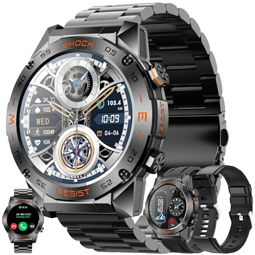 ZPIMY 1,46 AMOLED Smartwatch Uomo Chiamata Bluetooth e Risposta Vivavoce Smart Watch Orologio Fitness Intelligente con Cardiofrequenzimetro Pressione Sanguigna SpO2 Smartwatch per Android iOS (Nero)