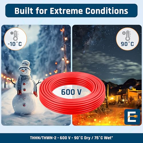 Image of THHN Wire 12 Gauge (12 AWG) 50 FT - Stranded Copper Building Wire for Panel /Control Wiring, Grounding & Lighting Circuits (Residential /Industrial), UL Listed, 600V, THWN-2, PVC /Nylon Jacket, Red