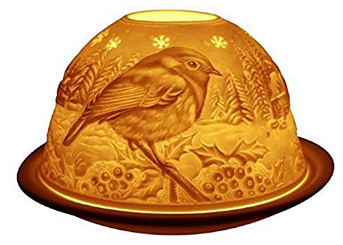 Porta-lumino in porcellana fine Robin, motivo litofania, Light-Glow- BNIB.